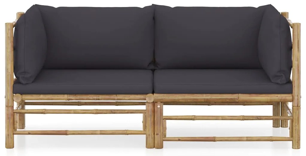 2pcs conj. lounge de jardim bambu c/ almofadões cinzento-escuro