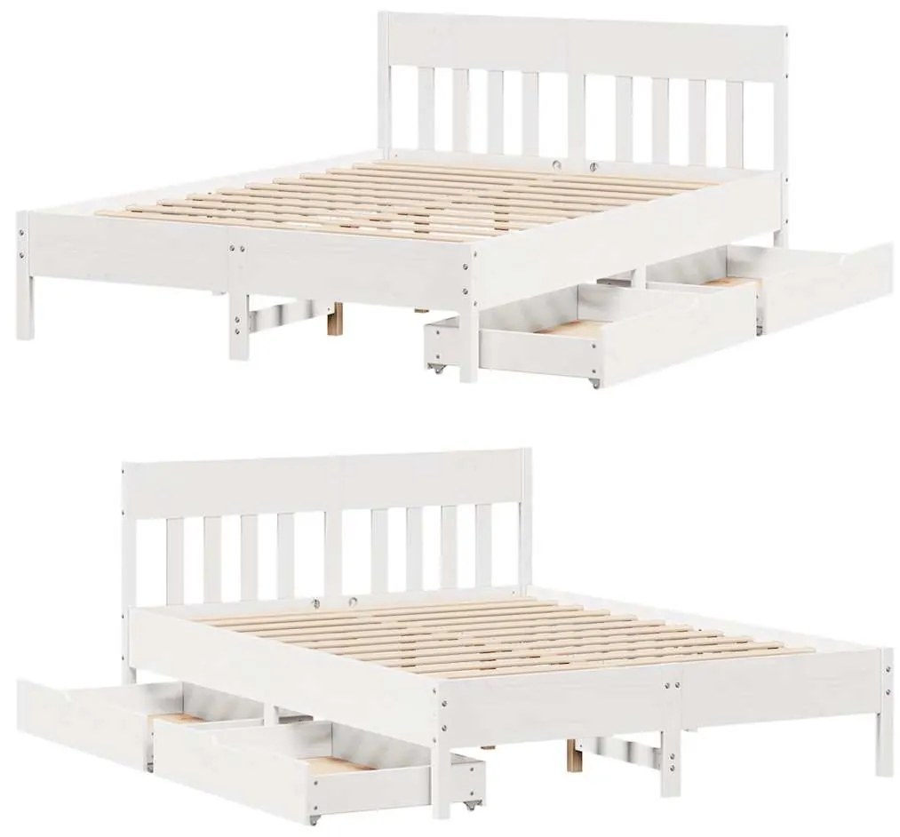 Cama sem colchão 140x190 cm madeira de pinho maciça branco