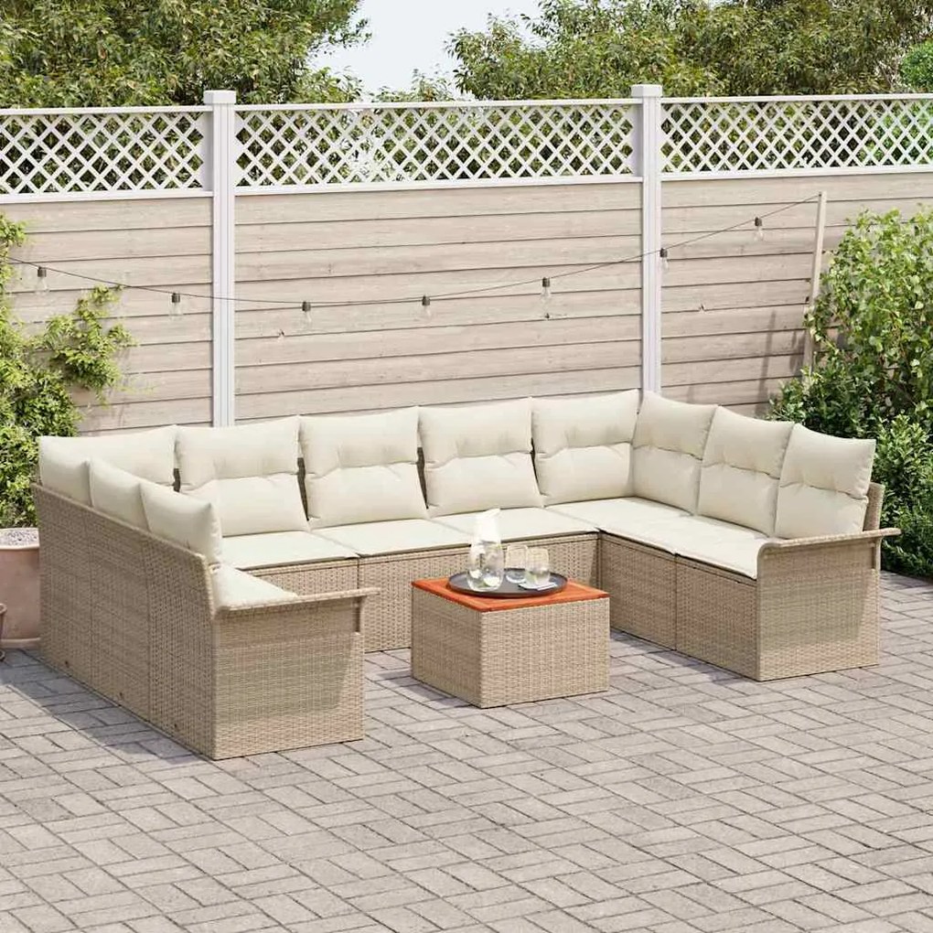 Conjunto de Sofá de Jardim de 10 Peças com almofadas bege em rattan si