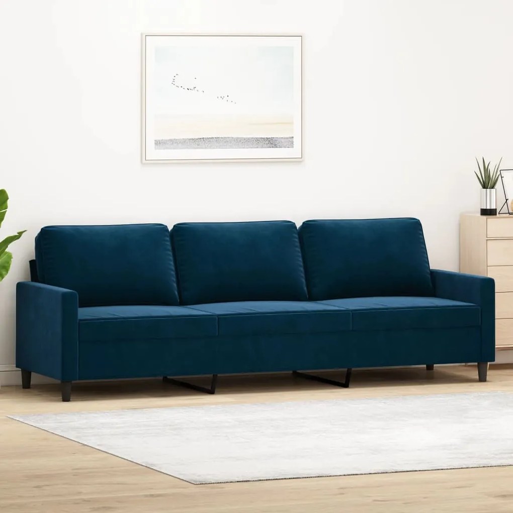 Sofá de 3 lugares 210 cm veludo azul