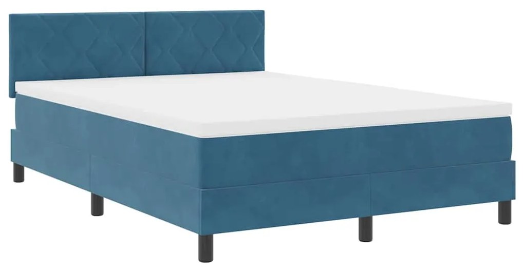 Cama Box com Colchão e LED Azul Escuro 140x190 cm Veludo
