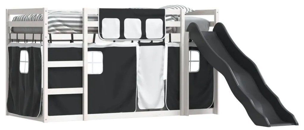 Beliche com escorrega e cortinas 90x190 cm branco e preto
