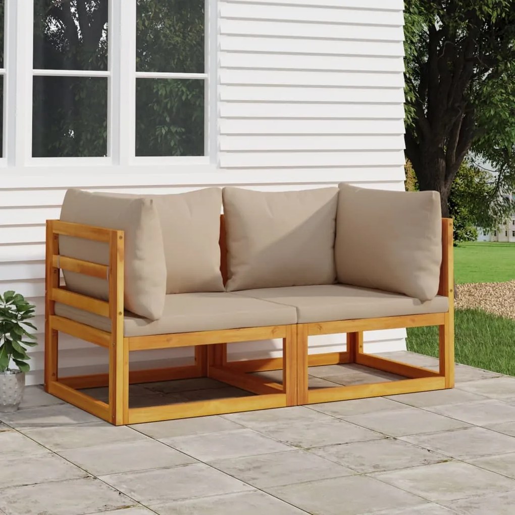 vidaXL Sofás canto 2 pcs acácia maciça c/ almofadões cinza-acastanhado