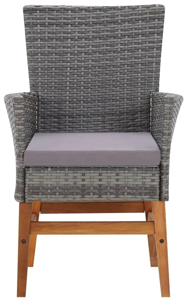 7 pcs conj. jantar p/ exterior vime PE madeira acácia cinzento