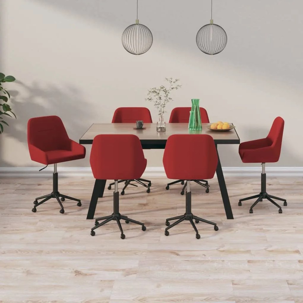 vidaXL Cadeiras de jantar giratórias 6 pcs veludo vermelho tinto