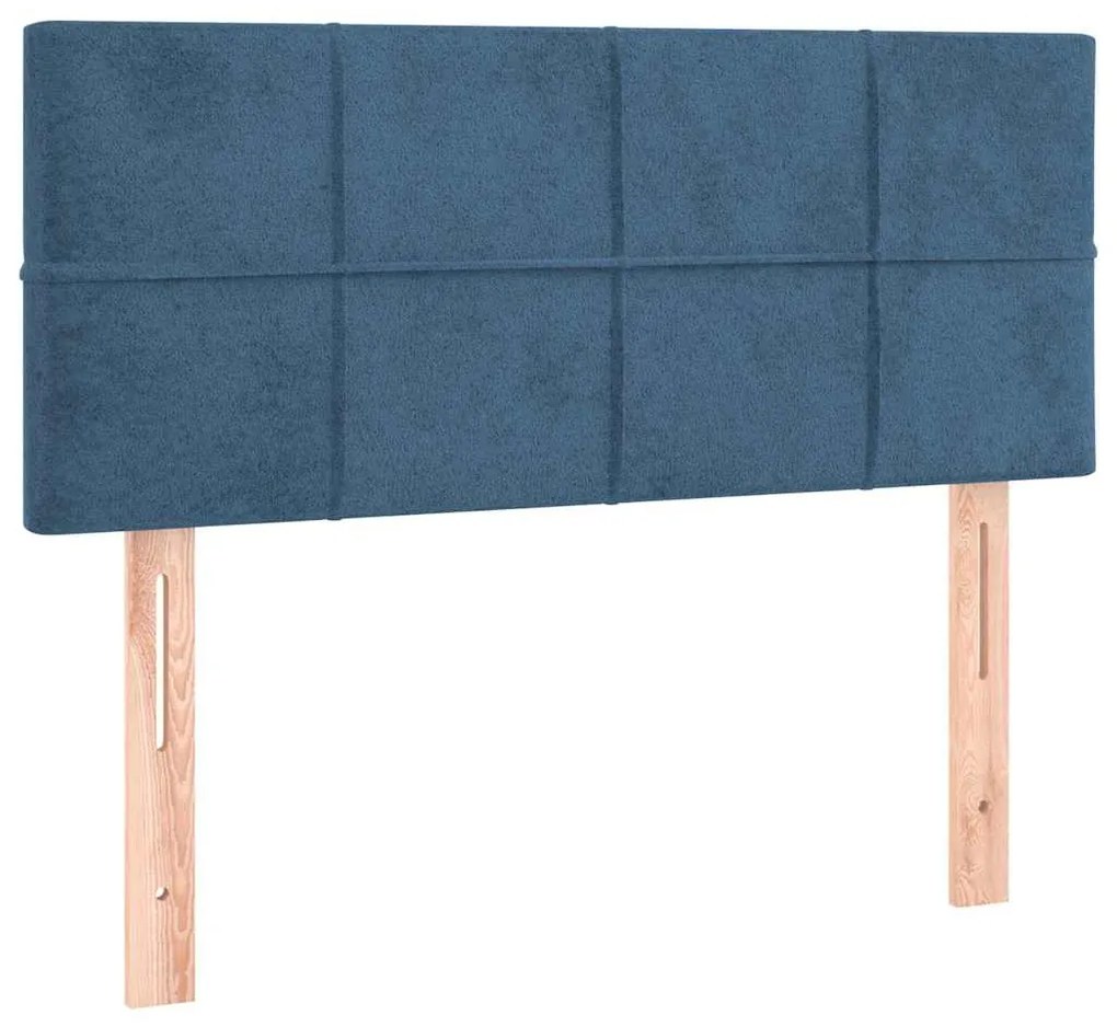 Cama box spring colchão LED 120x190cm couro artif. azul-escuro