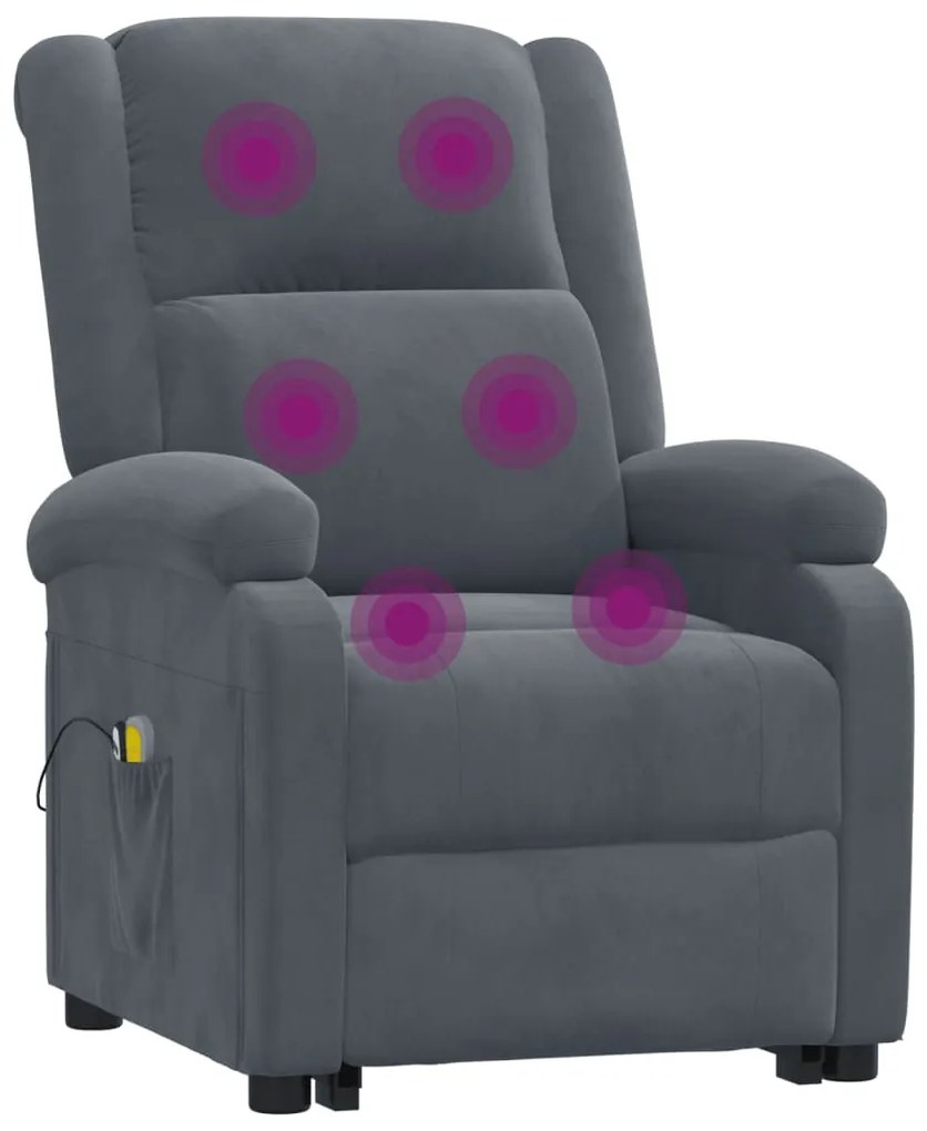 Poltrona de massagens elevatória veludo cinzento-escuro