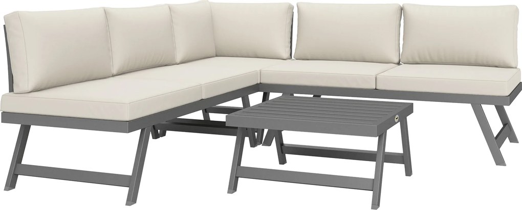 Outsunny Conjunto de jardim de canto e conversível 4 peças com 2 sofás, 1 poltrona de canto e 1 mesa de centro | Aosom Portugal
