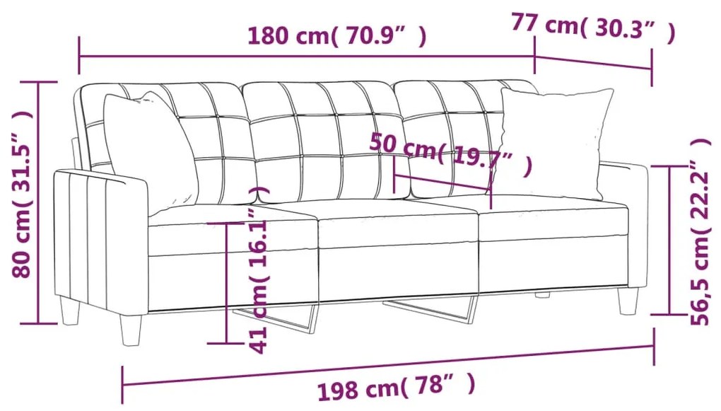 Sofá 3 lugares + almofadas decoração 180 cm couro artif. preto