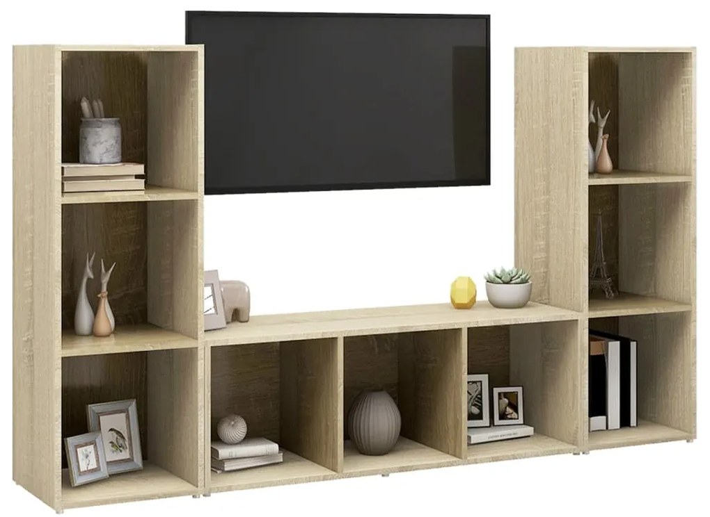 Móveis de TV 3 pcs 107x35x37 cm contraplacado carvalho sonoma