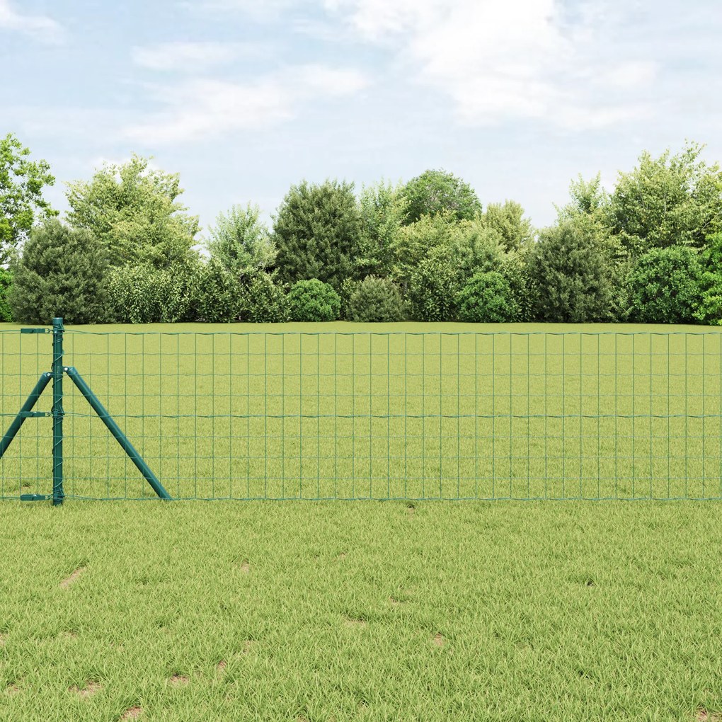 Cerca Euro da com 13 Postes 0.4x25 m de Aço Galvanizado Verde