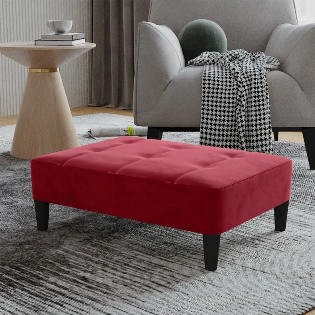 vidaXL Apoio de pés 78x56x32 cm veludo vermelho tinto