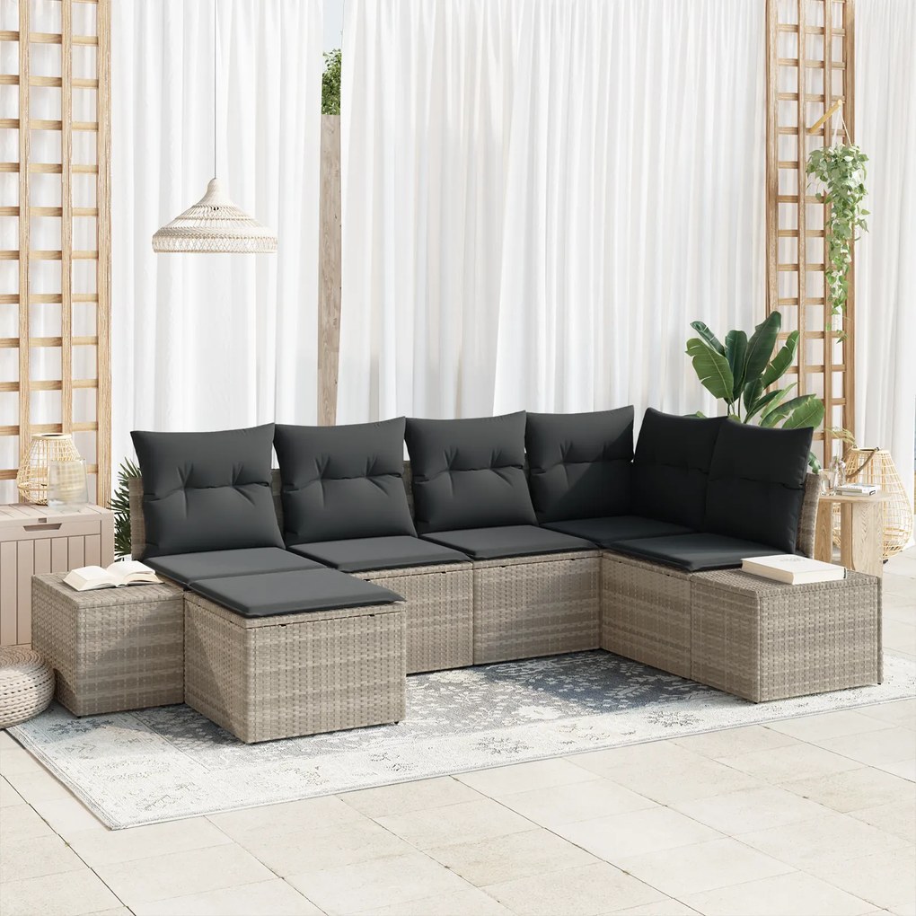 Conjunto de Sofás de Jardim de 6 Peças com Almofadas Cinzento-Claro Ra
