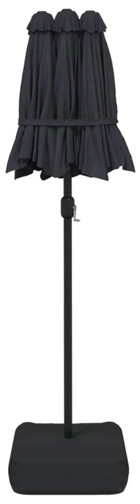 Guarda-sol de jardim c/ cabeça dupla/luzes LED 316x240 cm preto