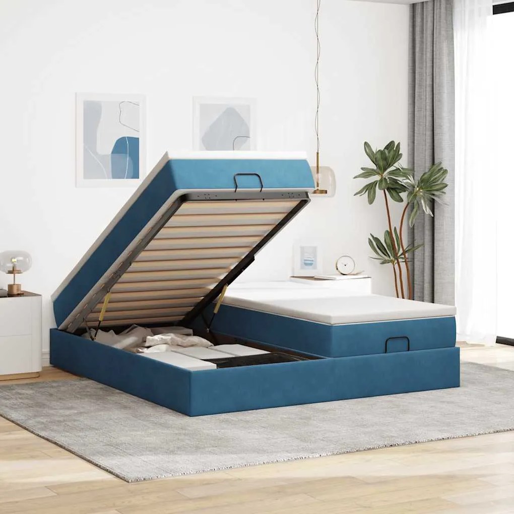 vidaXL Estrutura cama otomana colchões 180x200 cm veludo azul escuro