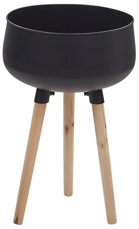 Vaso para plantas com pernas de madeira em metal preto 35 x 35 x 55 cm AGROS Beliani
