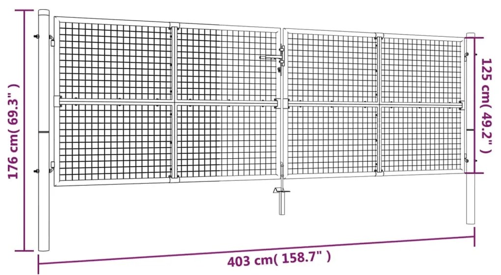 Portão de jardim em rede 400x125 cm aço verde