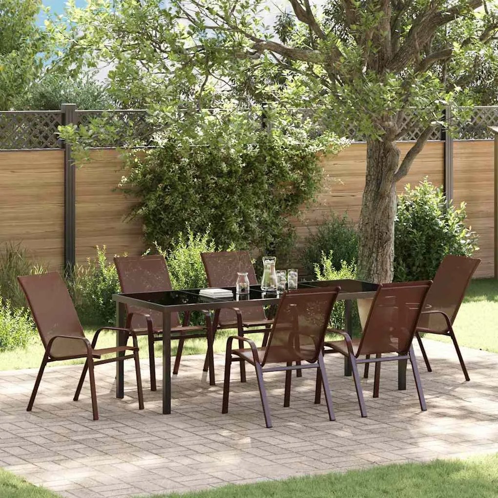 vidaXL Conjunto de Jantar de Jardim com 7 peças, Castanho em Textileno e Aço