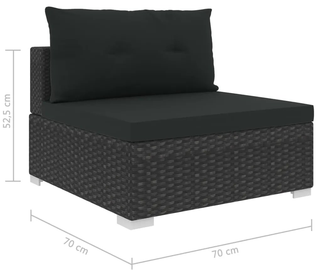 10 pcs conjunto lounge de jardim c/ almofadões vime PE preto