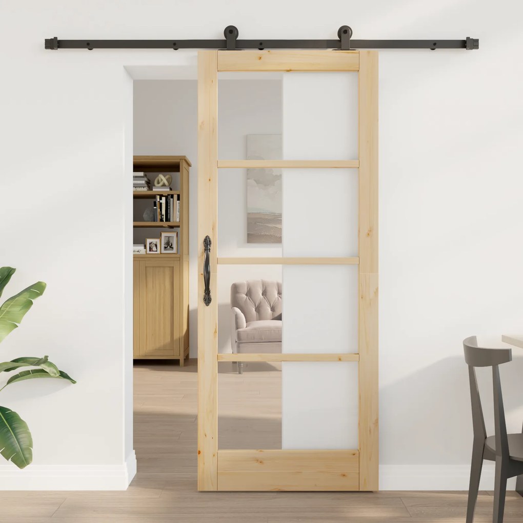 Porta Deslizante vidaXL com Conjunto de Ferragens 'ORKDAL'Madeira Sólida &amp; Vidro