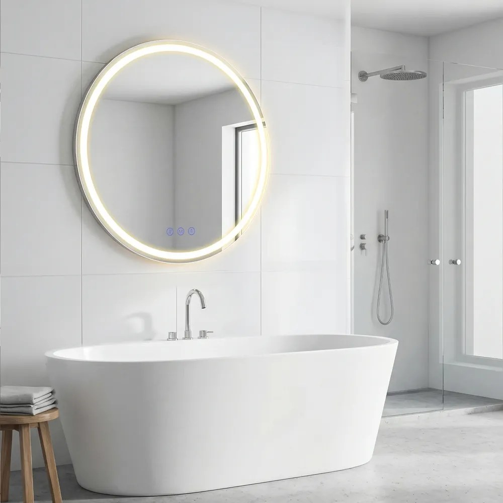 Espelho redondo para casa de banho 61 cm de diâmetro, espelho de parede com LED branco