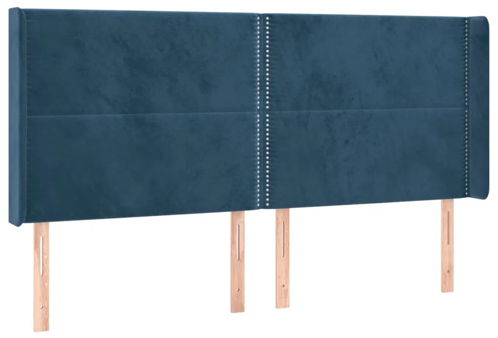 Cama box spring c/ colchão/LED 200x200 cm veludo azul-escuro