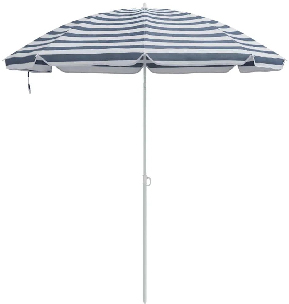 Parasol de Praia vidaXL com Poste de Alumínio Azul e Branco 300 cm
