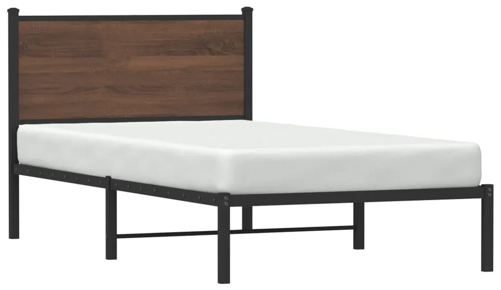 Estrutura de cama sem colchão 100x190cm metal carvalho castanho