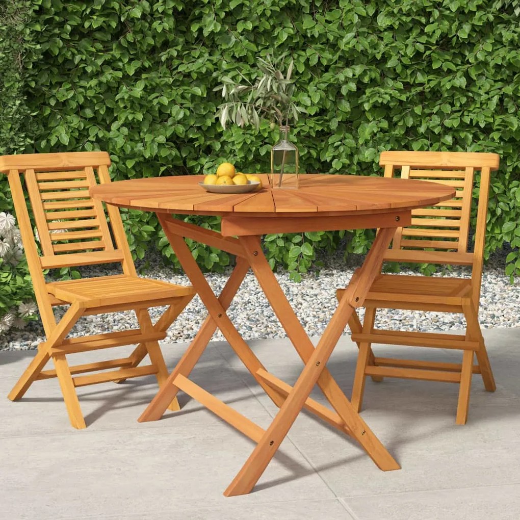 362619 vidaXL Mesa de jardim dobrável Ø 85x75 cm madeira de teca maciça