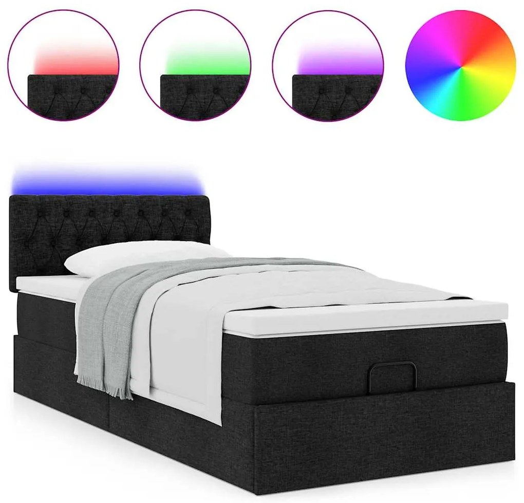 Cama otomana com colchão 90x200 cm tecido preto