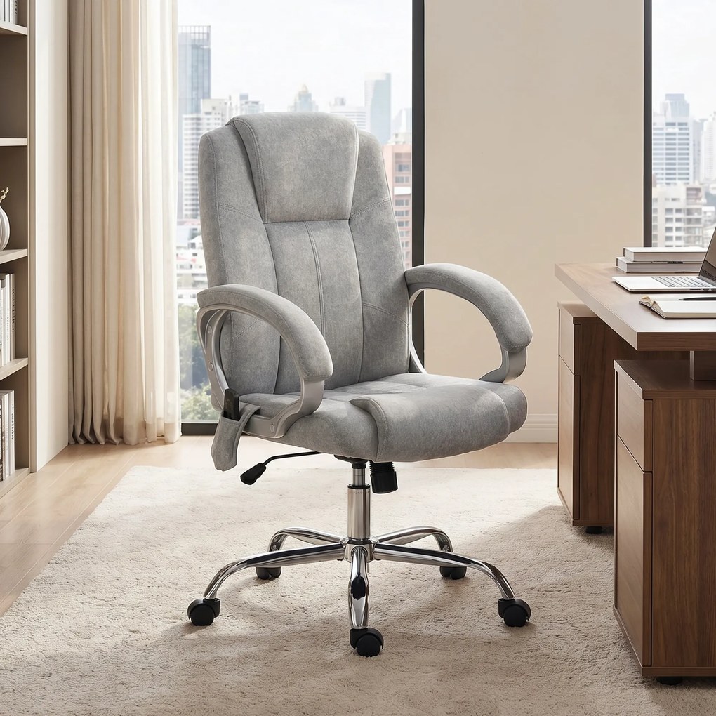 Cadeira de escritório com função de massagem e aquecimento, cadeira de escritório ergonómica, altura e braços ajustáveis, cinzenta