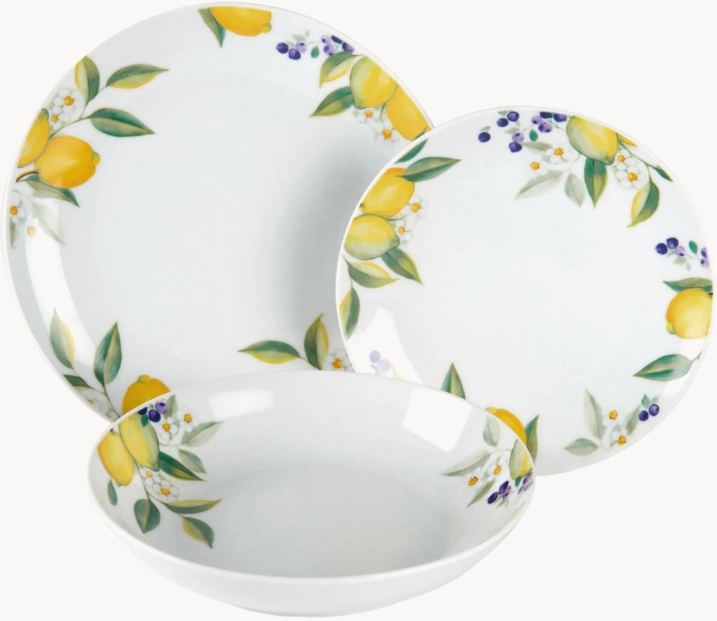 Conjunto de loiça em porcelana Lemon, 6 pessoas, conjunto de 18