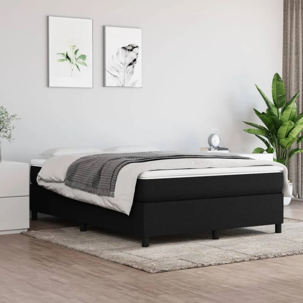 vidaXL Estrutura de cama com molas 140x200 cm tecido preto