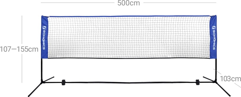 Rede de badminton com estrutura metálica 500 x 155 x 103 cm (L x A x P) Azul