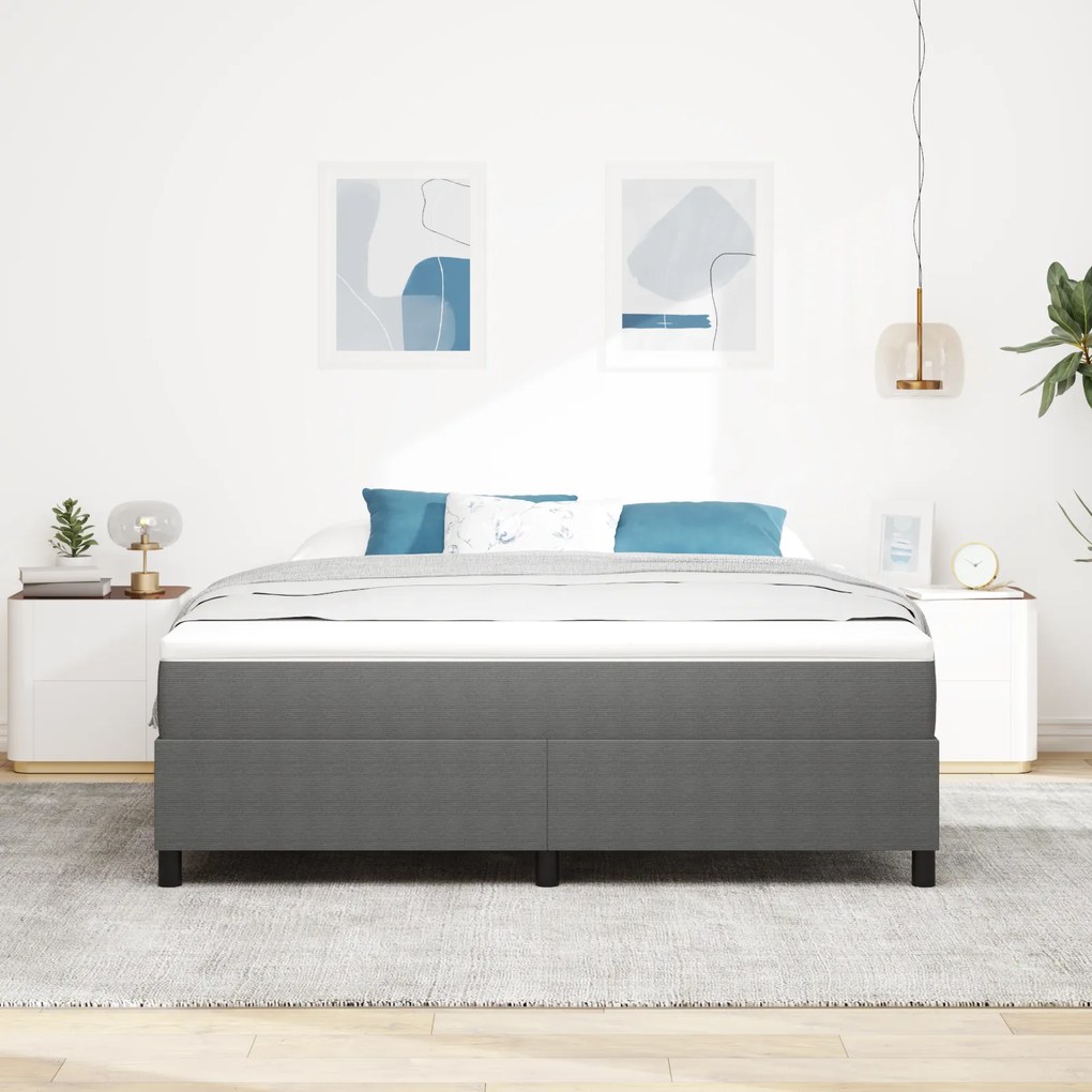 Cama Box com Colchão - Cinza Claro, Super King, Tecido de Cotele