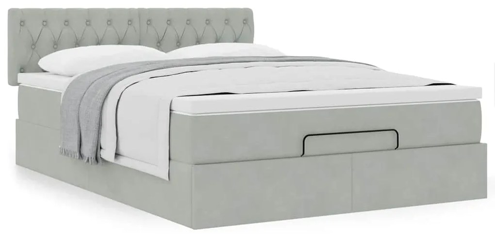 Estrutura de cama otomana com colchão 140x190 cm cinzento claro