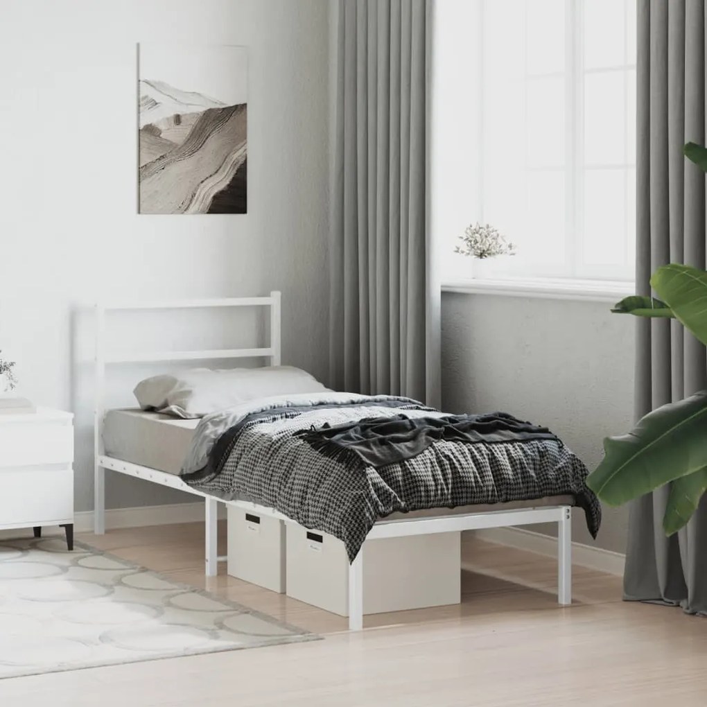 Estrutura de cama com cabeceira 75x190 cm metal branco