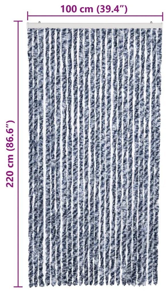 Cortina anti-insetos 100x220 cm chenille azul, branco, prateado