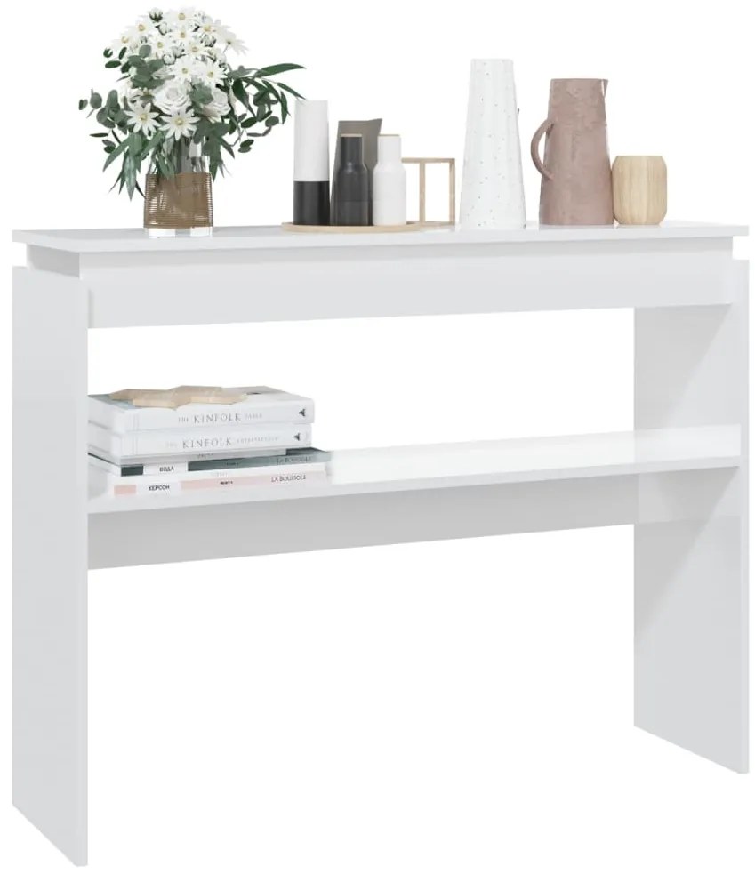 Mesa consola 102x30x80 cm derivados madeira branco brilhante