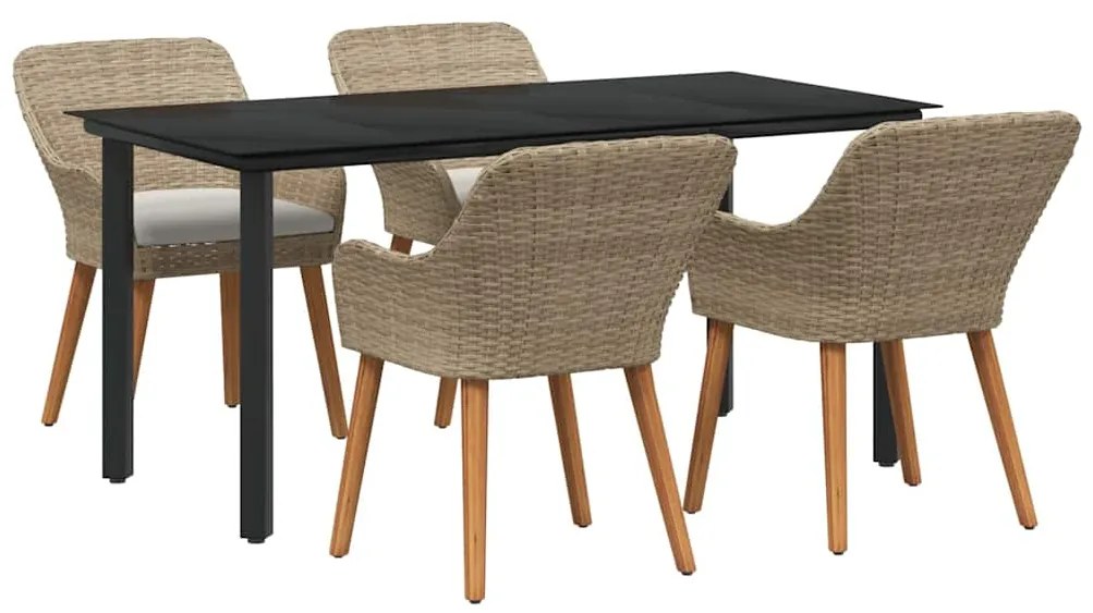 Conjunto de Jantar de 5 Peças pro Jardim em Rattan Sintético