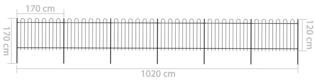 Cerca de jardim com topo em aros 10,2x1,2 m aço preto