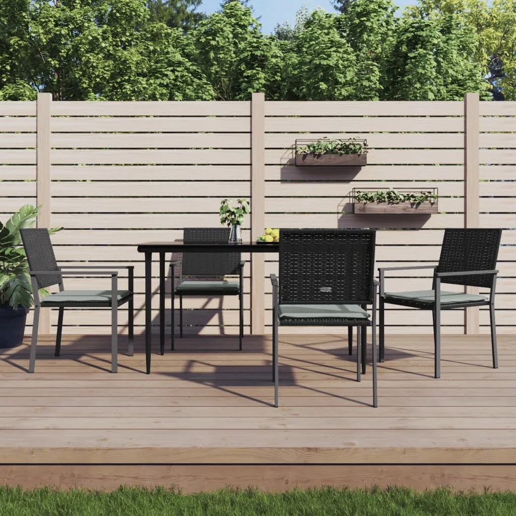 Cadeiras jardim c/ almofadões 4 pcs 54x62,5x89 cm vime PE preto