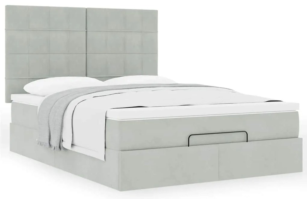 Estrutura de cama otomana com colchões 140x190cm cinzento claro