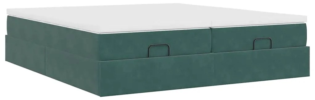 Estrutura de cama otomana com colchão verde escuro Veludo
