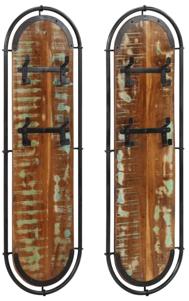 vidaXL Cabides de parede com 4 ganchos 2 pcs madeira recuperada maciça