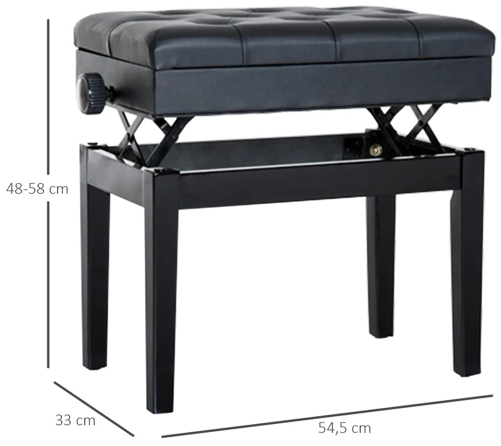 Banco de Piano – Altura Ajustável – 54,5x33x48-58 cm – Preto – Com Esp