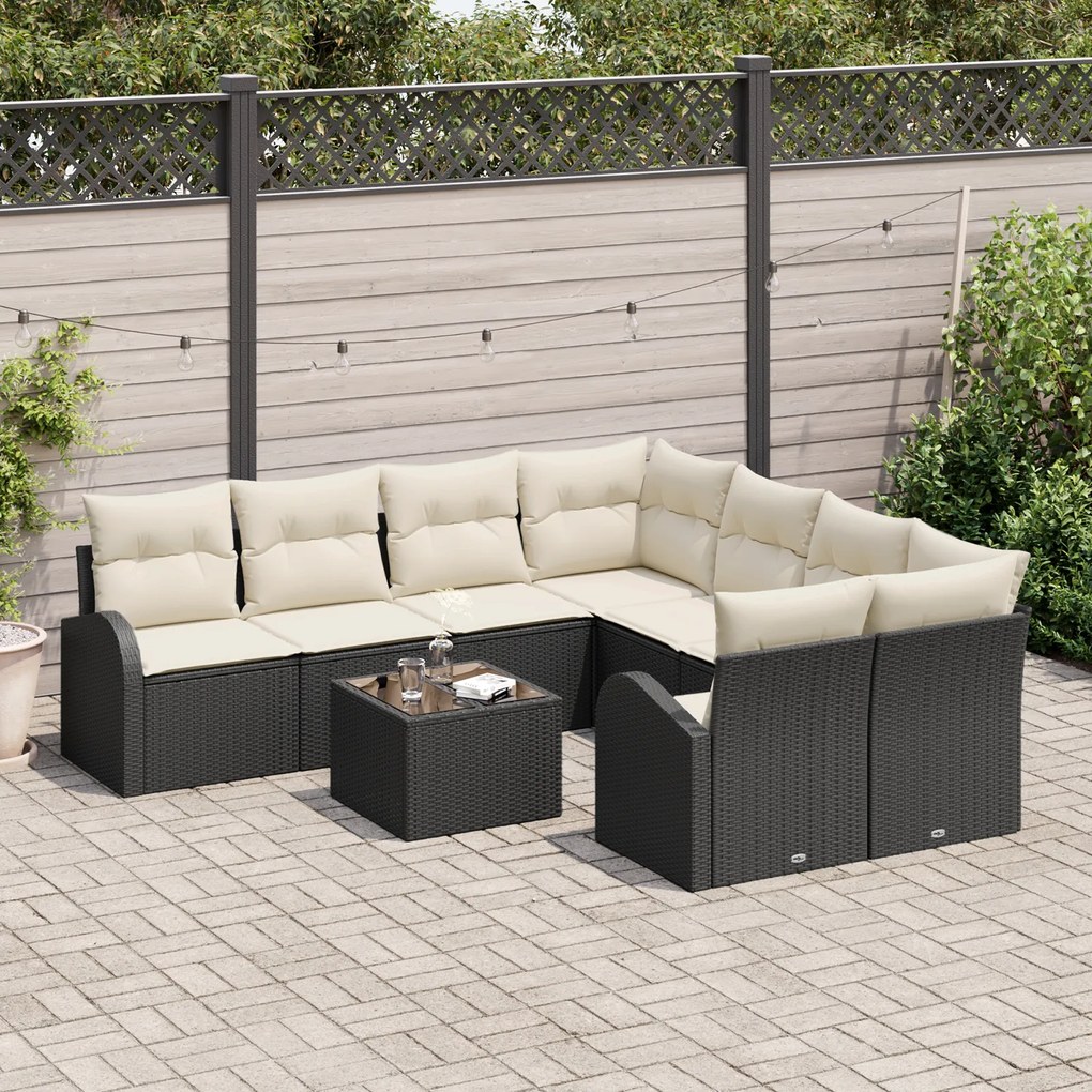 Conjunto de Sofá de Jardim vidaXL 9 Peças com Almofadas Preto Vime Sin