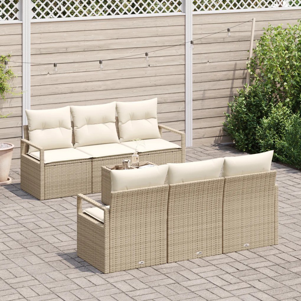 Conjunto de Sofá para Jardim vidaXL de 7 Peças com Almofadas Bege Ratt