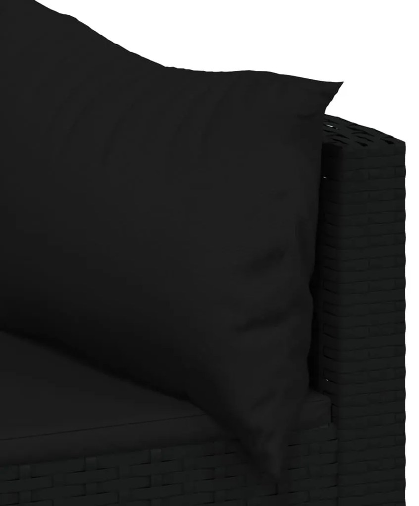 4 pcs conjunto lounge de jardim c/ almofadões vime PE preto