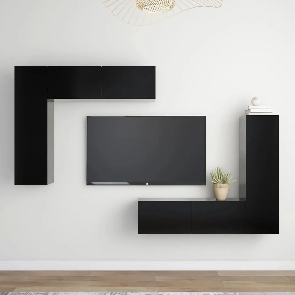 vidaXL 4 pcs conjunto de móveis de TV contraplacado preto